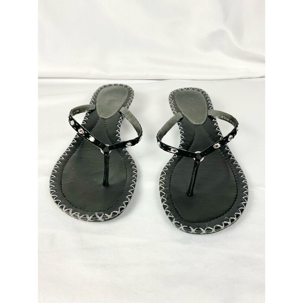 Cole Haan Thong Sandals Leather Kitten Heel Studded Y2K Minimalist Black Sz 10B